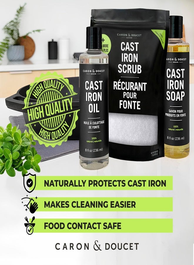 CARON & DOUCET - New Ultimate Cast Iron Set: Seasoning Oil, Cleaning Soap & Restoring Scrub | 100% Plant-Based & Best for Cleaning Care, Washing, Restoring & Seasoning Skillets, Pans & Grills! - Image 5