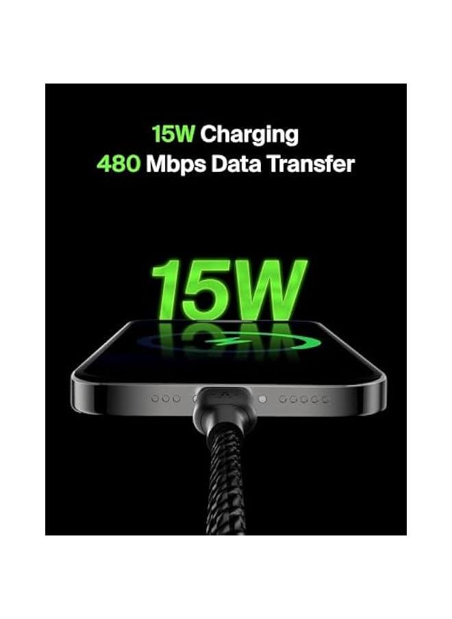 Generic - BoostCharge Braided USB-C to USB-A Cord (2M/6.6ft) for iPhone 15 Series, Samsung Galaxy S24 Series, Note20, Google Pixel 7 & 8, iPad Pro, Nintendo Switch, & More - Black - Image 1