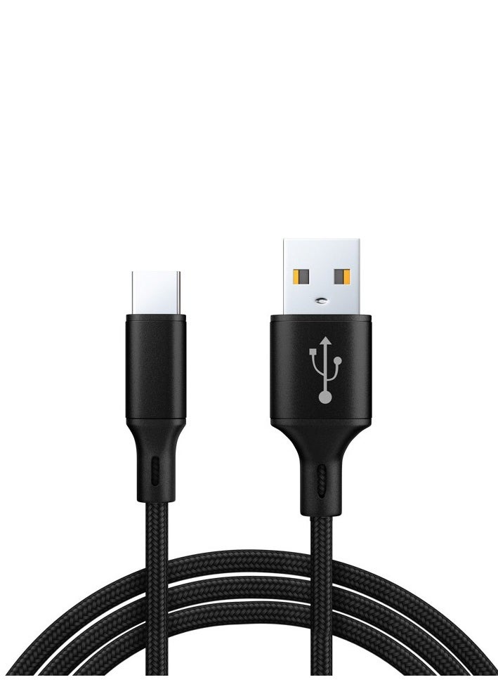 Generic - BoostCharge Braided USB-C to USB-A Cord (2M/6.6ft) for iPhone 15 Series, Samsung Galaxy S24 Series, Note20, Google Pixel 7 & 8, iPad Pro, Nintendo Switch, & More - Black - Image 1