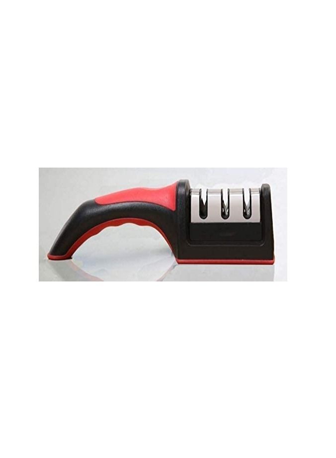 A stainless steel knife sharpener, equipped with 3 slots, diamond, ceramic, and tungsten for manual sharpening and polishing of knife blades. It features a detachable, comfortable, and non-slip design.  - Image 2