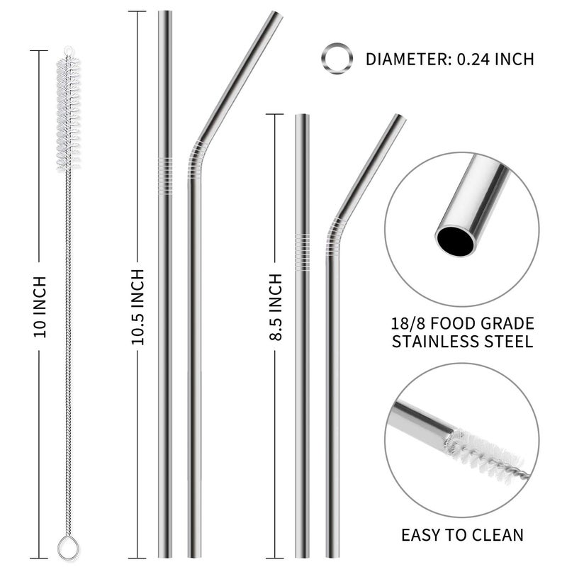Hiware 12-Pack Reusable Stainless Steel Metal Straws with Case - Long Drinking Straws for 30 oz and 20 oz Tumblers Dishwasher Safe - 2 Cleaning Brushes Included - Image 2
