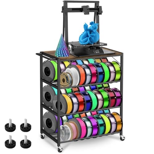 GIASSVIO 4-Tier 3D Printer Stand for Filament Storage,Heavy Duty 3D Printer Table Cart Holds 52 Spools,3D Printer Filament Rack with Wheels & Wood Top,3D Printers Cart for Workshop,Studio,Home Office (Brown) - Image 1