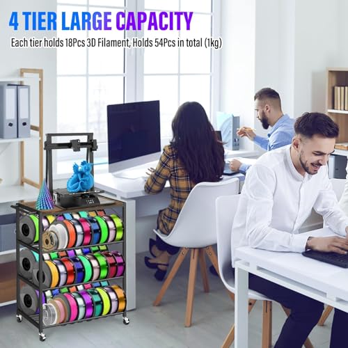 GIASSVIO 4-Tier 3D Printer Stand for Filament Storage,Heavy Duty 3D Printer Table Cart Holds 52 Spools,3D Printer Filament Rack with Wheels & Wood Top,3D Printers Cart for Workshop,Studio,Home Office (Brown) - Image 5