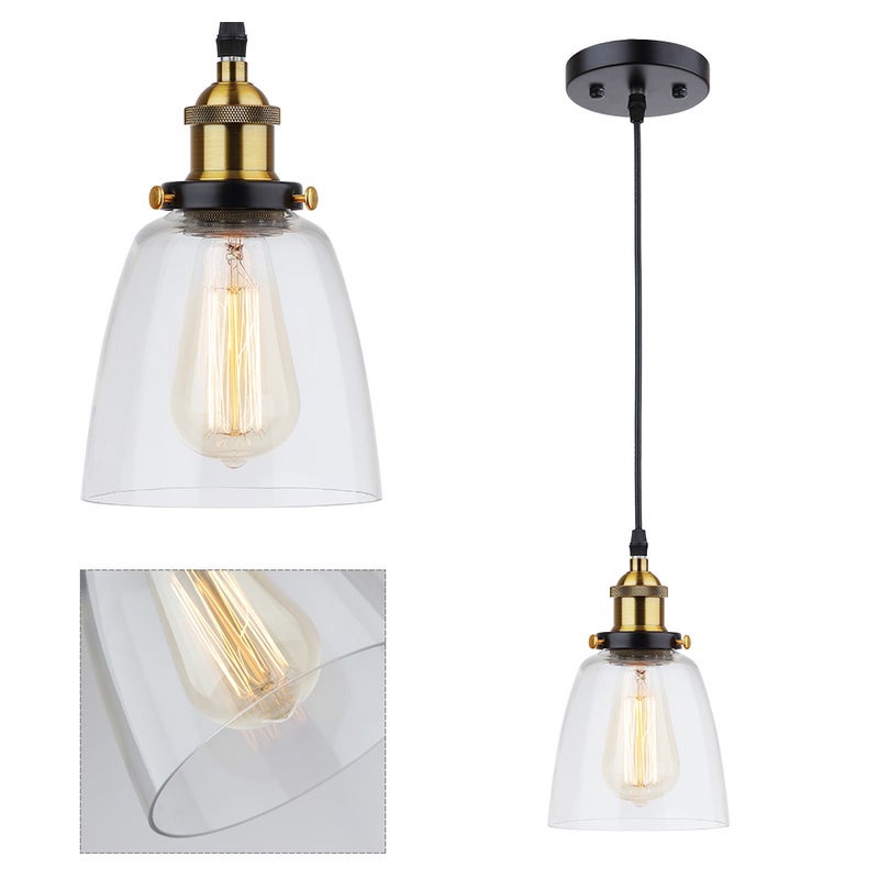 Glass Pendant Light Lamp Retro Vintage E27 Bulb Base Socket Simple Compact Design for Restaurant Living Room Cafe Shop Bedroom - Image 2