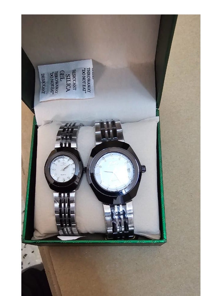 Beauenty Couple Watch Set Stainless Steel Strap Round Dial Watch Waterproof Calendar Watch Gift for Men Women Multi-style - Image 2