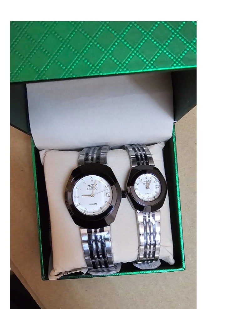 Beauenty Couple Watch Set Stainless Steel Strap Round Dial Watch Waterproof Calendar Watch Gift for Men Women Multi-style - Image 4