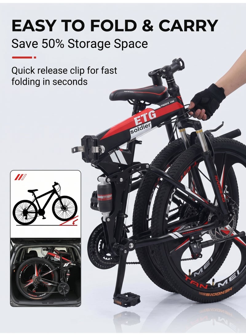 ETG 26-Inch 21-Speed Foldable Mountain Bike – High Carbon Steel Frame, 3-Blade Wheel - Image 2