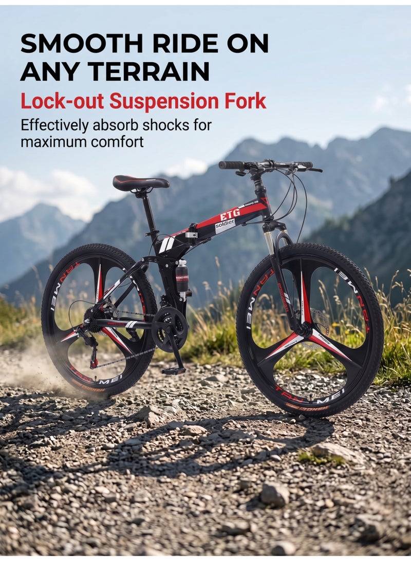 ETG 26-Inch 21-Speed Foldable Mountain Bike – High Carbon Steel Frame, 3-Blade Wheel - Image 3