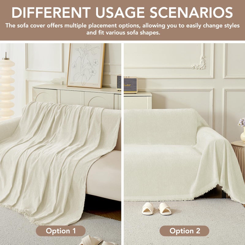 KaviKon Couch Cover for Dogs, Boho Sofa Covers for 3 Cushion Couch, Chenille Sofa Slipcover for Pets Washable, L-Shape Sectional Couch Loveseat Cover Soft Throw Blankets with Tassels(71x118,Cream) - Image 5