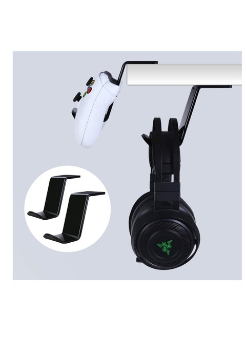 Under Desk & Desktop Controller Holder Stand (2 Pack) for XBOX ONE PS4 PS5 STEAM SWITCH PC, Universal Gamepad Controller Accessories with Cable Clips - Create Exclusive Game Fortresses - Black
