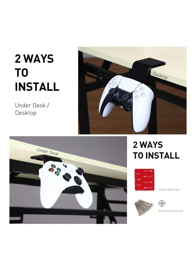 SYOSI - حامل حامل وحدة التحكم تحت المكتب وسطح المكتب (عبوتان) لأجهزة XBOX ONE PS4 PS5 STEAM SWITCH PC، ملحقات وحدة تحكم لوحة الألعاب العالمية مع مشابك الكابلات - إنشاء حصون ألعاب حصرية - أسود - Image 1