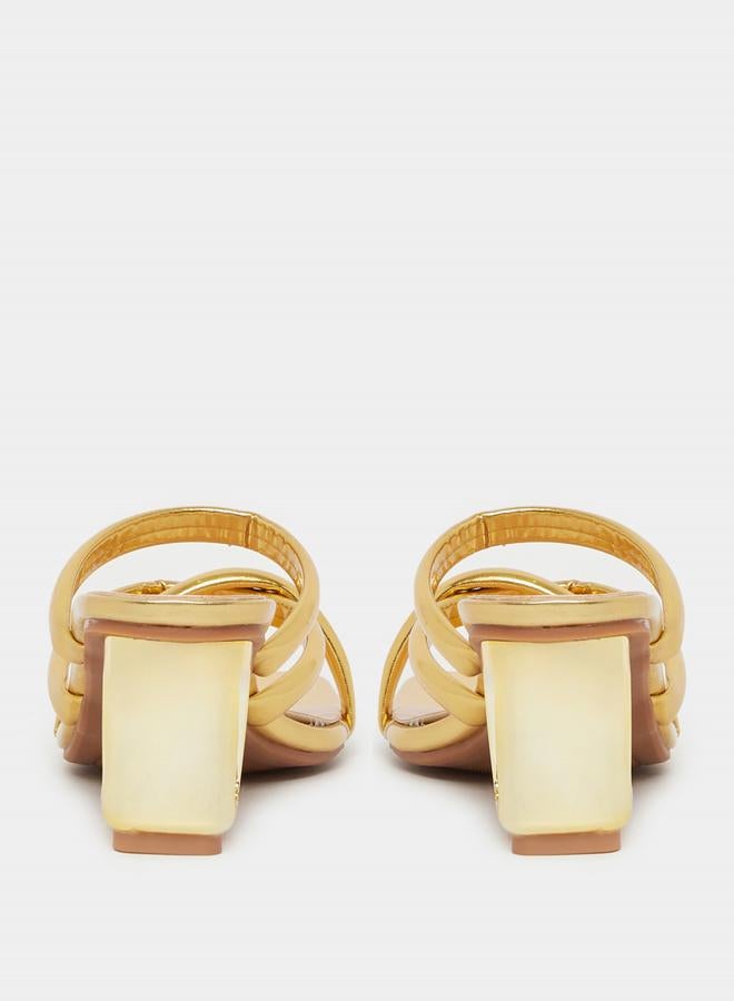 Take Two Shiny Metallic Strappy Block Heel Sandals by Styli - Image 4