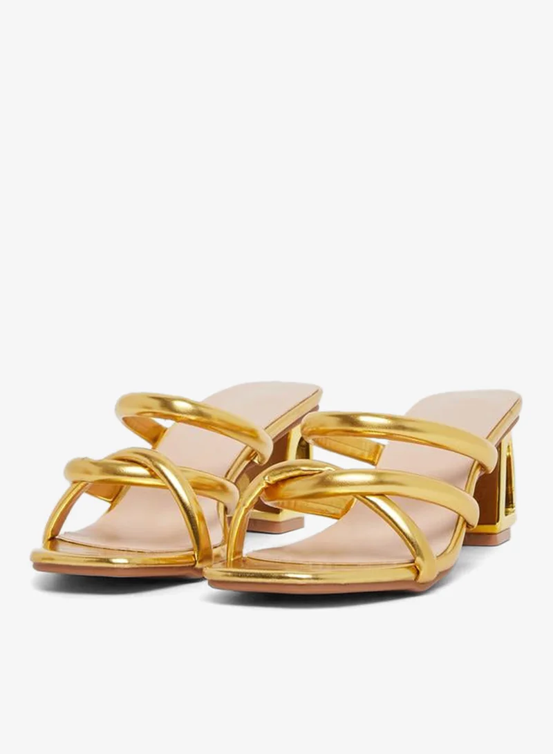 Take Two Shiny Metallic Strappy Block Heel Sandals
