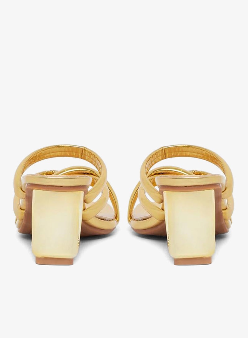Take Two Shiny Metallic Strappy Block Heel Sandals - Image 4