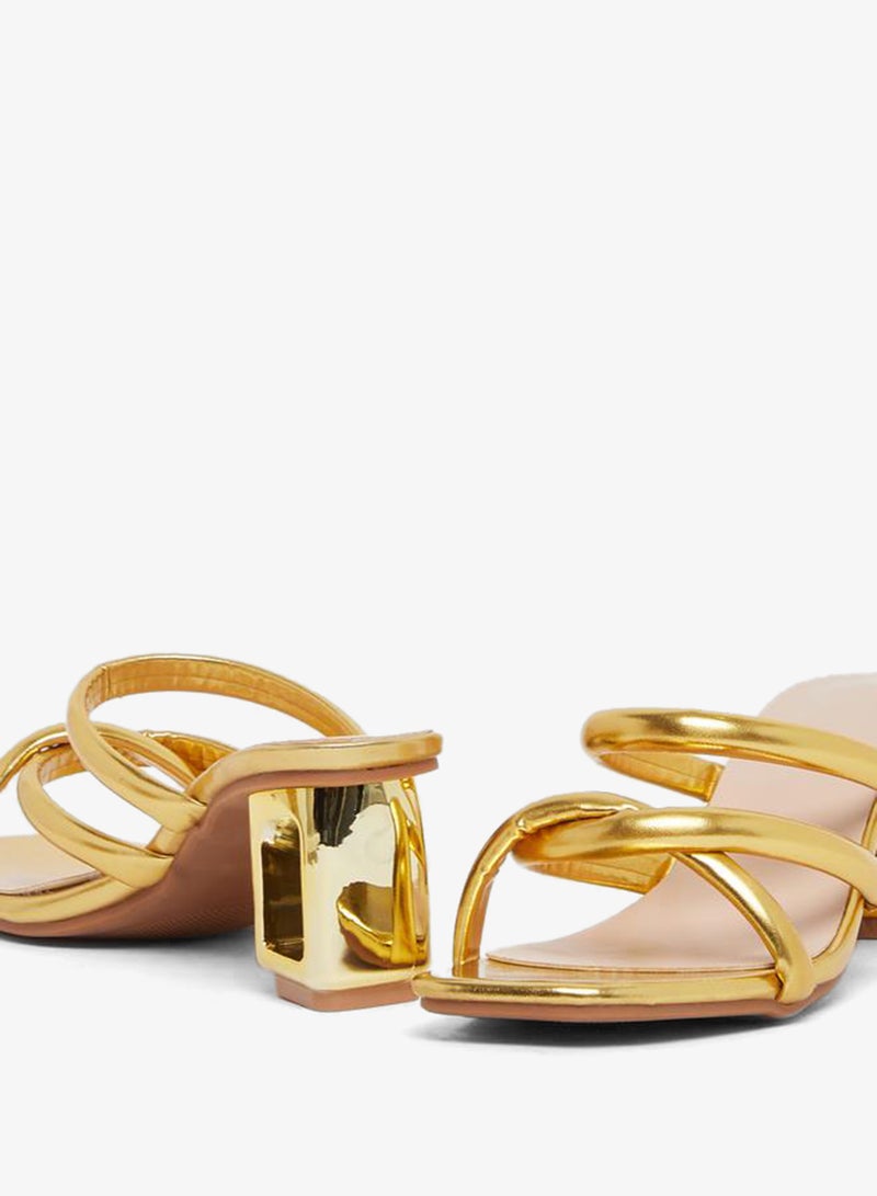 Take Two Shiny Metallic Strappy Block Heel Sandals - Image 3