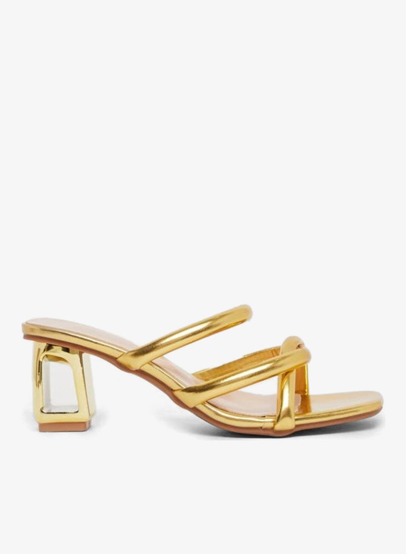 Take Two Shiny Metallic Strappy Block Heel Sandals - Image 1