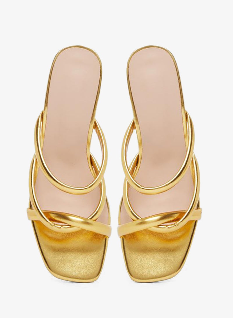 Take Two Shiny Metallic Strappy Block Heel Sandals - Image 5