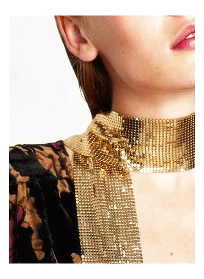 VEILLE Gold and Silver Colored Stone Sparkling Choker Scarf Necklace & Neck Accessory for Women's Evening Outfits.