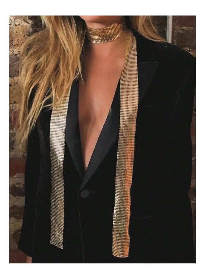 VEILLE Gold and Silver Colored Stone Sparkling Choker Scarf Necklace & Neck Accessory for Women's Evening Outfits.