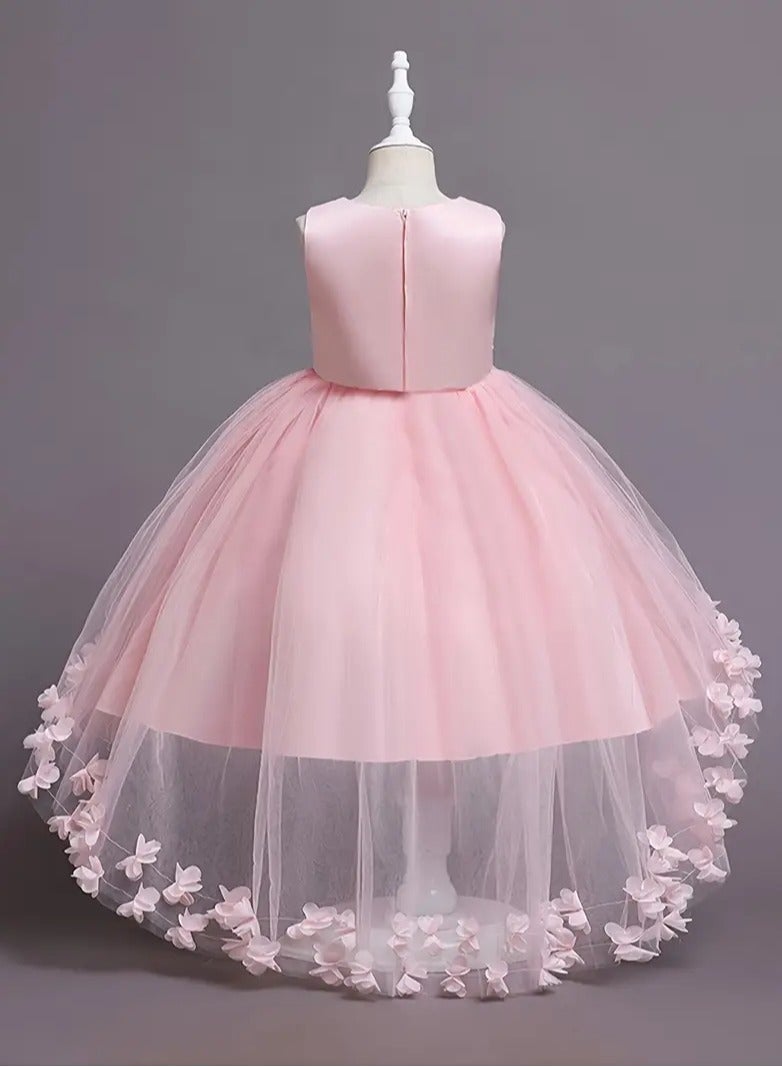 AROAQ Beads And Appliques Design Girls Formal Dress With Trailing, Fluffy Princess Dress Perfect For Banquets Performances (Pink) - Image 2