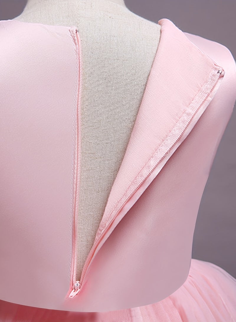 AROAQ Beads And Appliques Design Girls Formal Dress With Trailing, Fluffy Princess Dress Perfect For Banquets Performances (Pink) - Image 5