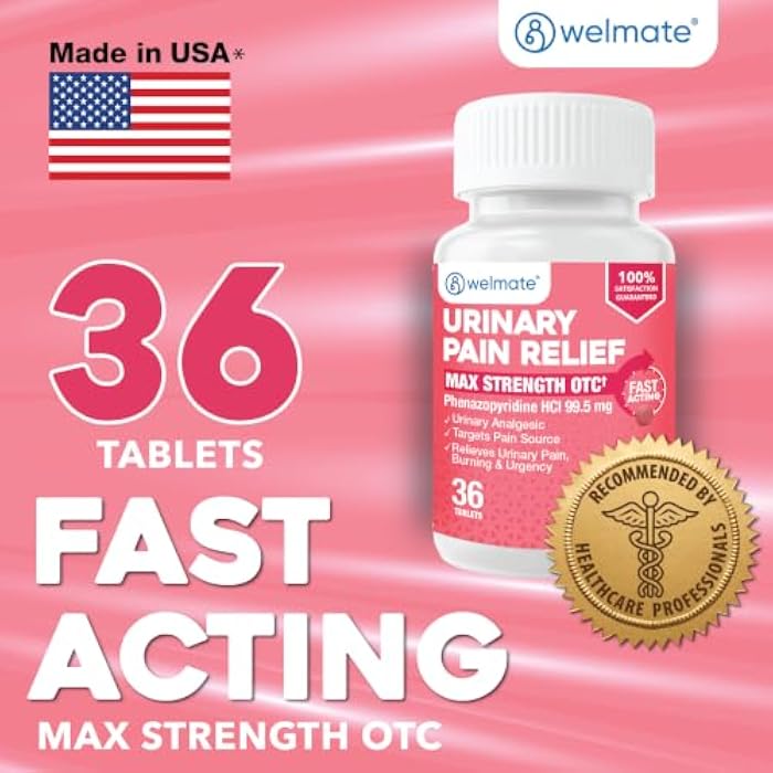 WELMATE Urinary Pain UTI Relief Maximum Strength (Phenazopyridine HCL) - Improve Urinary Tract Health & Bladder Control, Urgency, & Discomfort | Over-The-Counter Medication for Men & Women (36 Pills) - Image 4