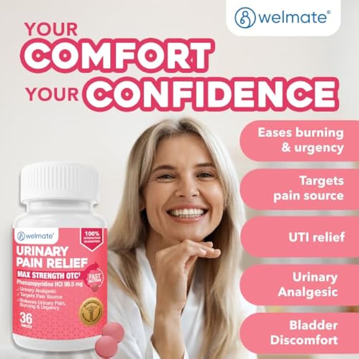 WELMATE Urinary Pain UTI Relief Maximum Strength (Phenazopyridine HCL) - Improve Urinary Tract Health & Bladder Control, Urgency, & Discomfort | Over-The-Counter Medication for Men & Women (36 Pills) - Image 3