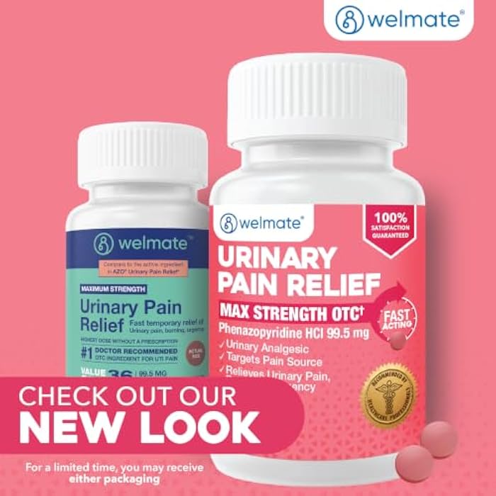 WELMATE Urinary Pain UTI Relief Maximum Strength (Phenazopyridine HCL) - Improve Urinary Tract Health & Bladder Control, Urgency, & Discomfort | Over-The-Counter Medication for Men & Women (36 Pills) - Image 2
