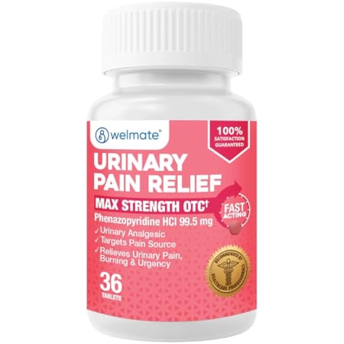 WELMATE Urinary Pain UTI Relief Maximum Strength (Phenazopyridine HCL) - Improve Urinary Tract Health & Bladder Control, Urgency, & Discomfort | Over-The-Counter Medication for Men & Women (36 Pills) - Image 1
