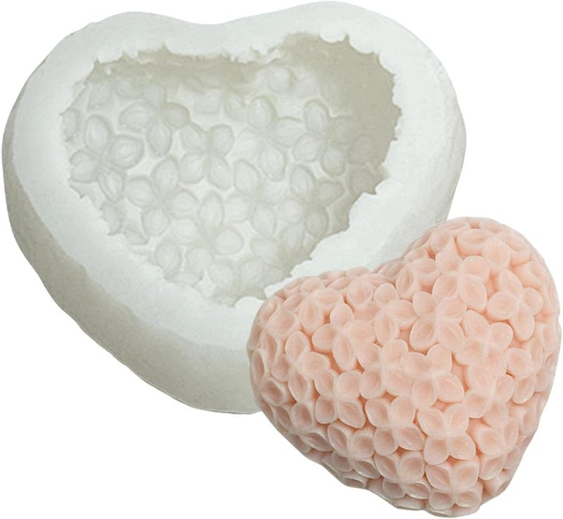 53 Arts 3D Silicone Candle Mould - 1 Cavity Heart with Floral Pattern | Engraved Silicone Mold for Candle Making, Resin, Soap, Clay Crafts - Image 1