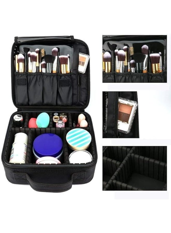 Portable Travel Makeup Bag, Multi-Compartment Cosmetic Organizer with Adjustable Dividers, Toiletry Storage Case for Brushes Jewelry Digital Accessories, Black - Image 3