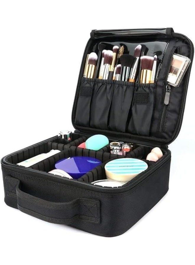 Portable Travel Makeup Bag, Multi-Compartment Cosmetic Organizer with Adjustable Dividers, Toiletry Storage Case for Brushes Jewelry Digital Accessories, Black - Image 4