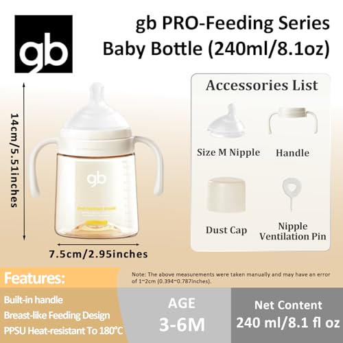 gb Feeding Series 2nd Stage Baby Bottle 8oz 240ml PPSU BPAFree AntiColic Soft Silicone Ergonomic Handle Easy to Clean Ideal for Newborn Essentials Breastfeeding 36 Months - Image 3