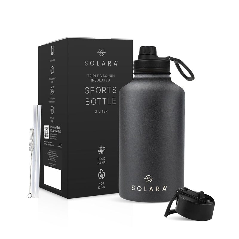 SOLARA Insulated Water Bottle 2000ml Hot Water Bottle Thermosteel Water Bottles for Travel Home Office School Gym Adults Water Bottle Hot and Cold Sipper Bottle Black Knight