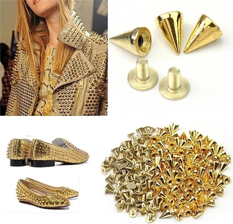 Cone Spikes 500Pcs Black Gold Silver Cone Studs and Spikes DIY Craft Cool Punk Garment Rivets for Clothes Bag Shoes Leather Handcraft(Gold) - Image 5