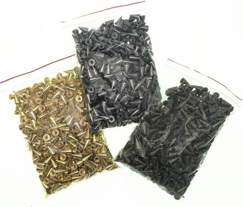 Cone Spikes 500Pcs Black Gold Silver Cone Studs and Spikes DIY Craft Cool Punk Garment Rivets for Clothes Bag Shoes Leather Handcraft(Gold) - Image 3