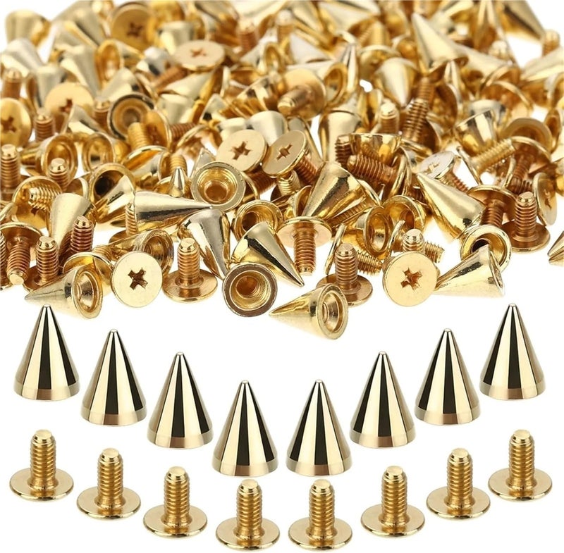Cone Spikes 500Pcs Black Gold Silver Cone Studs and Spikes DIY Craft Cool Punk Garment Rivets for Clothes Bag Shoes Leather Handcraft(Gold) - Image 1