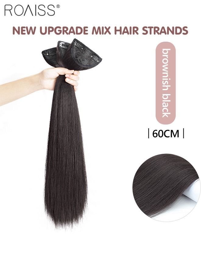 roaiss 3Pcs Clip in Hair Extensions, Invisible Adjustable Long Straight Synthetic Heat Resistant Hairpieces for Women Girls, Brown Black, 60cm - Image 2