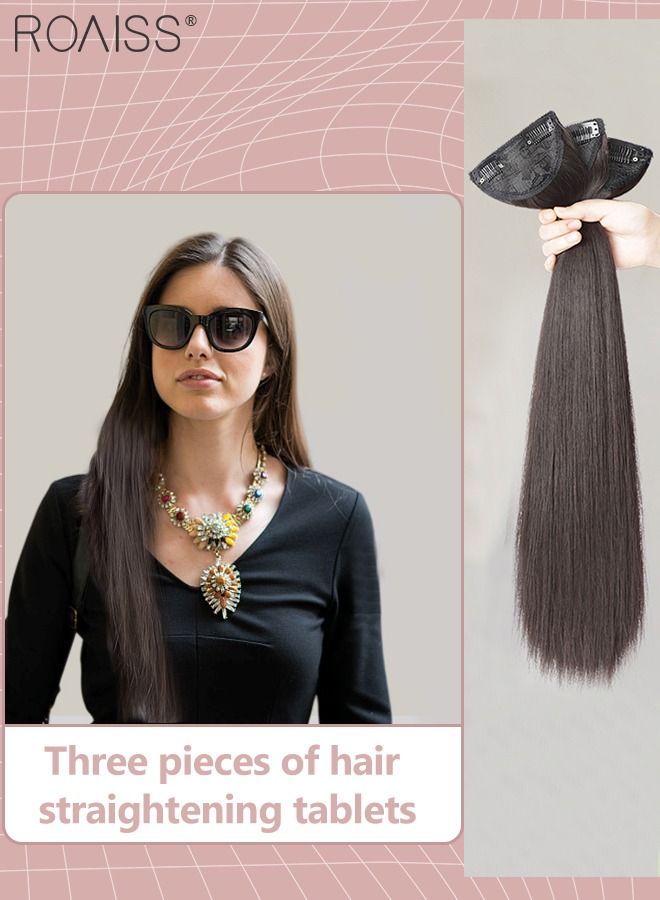 roaiss 3Pcs Clip in Hair Extensions, Invisible Adjustable Long Straight Synthetic Heat Resistant Hairpieces for Women Girls, Brown Black, 60cm - Image 1