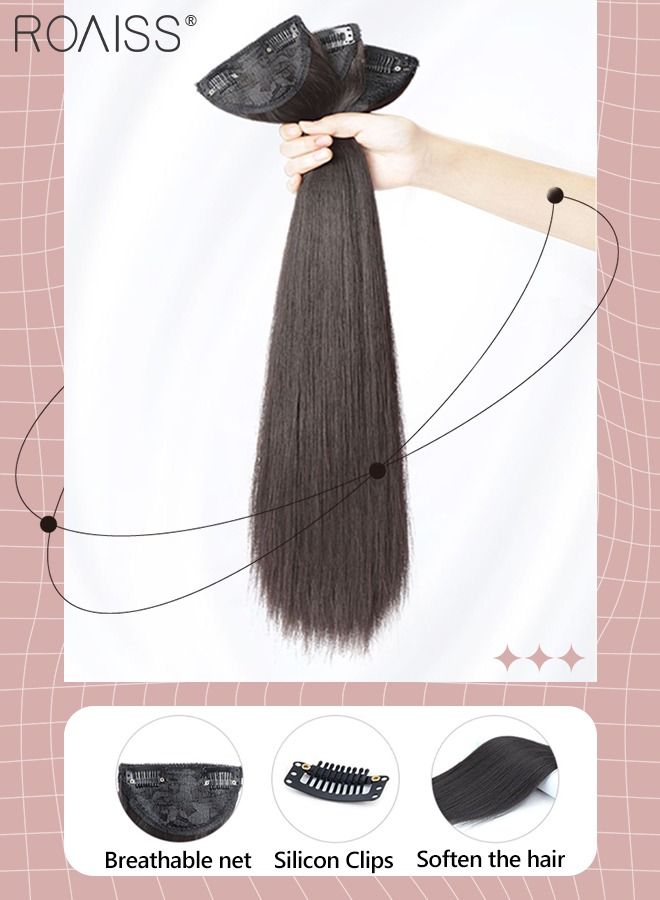roaiss 3Pcs Clip in Hair Extensions, Invisible Adjustable Long Straight Synthetic Heat Resistant Hairpieces for Women Girls, Brown Black, 60cm - Image 4