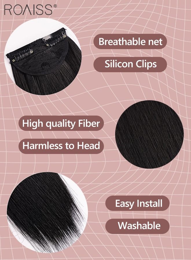 roaiss 3Pcs Clip in Hair Extensions, Invisible Adjustable Long Straight Synthetic Heat Resistant Hairpieces for Women Girls, Brown Black, 60cm - Image 5