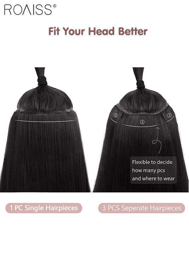 roaiss 3Pcs Clip in Hair Extensions, Invisible Adjustable Long Straight Synthetic Heat Resistant Hairpieces for Women Girls, Brown Black, 60cm - Image 3