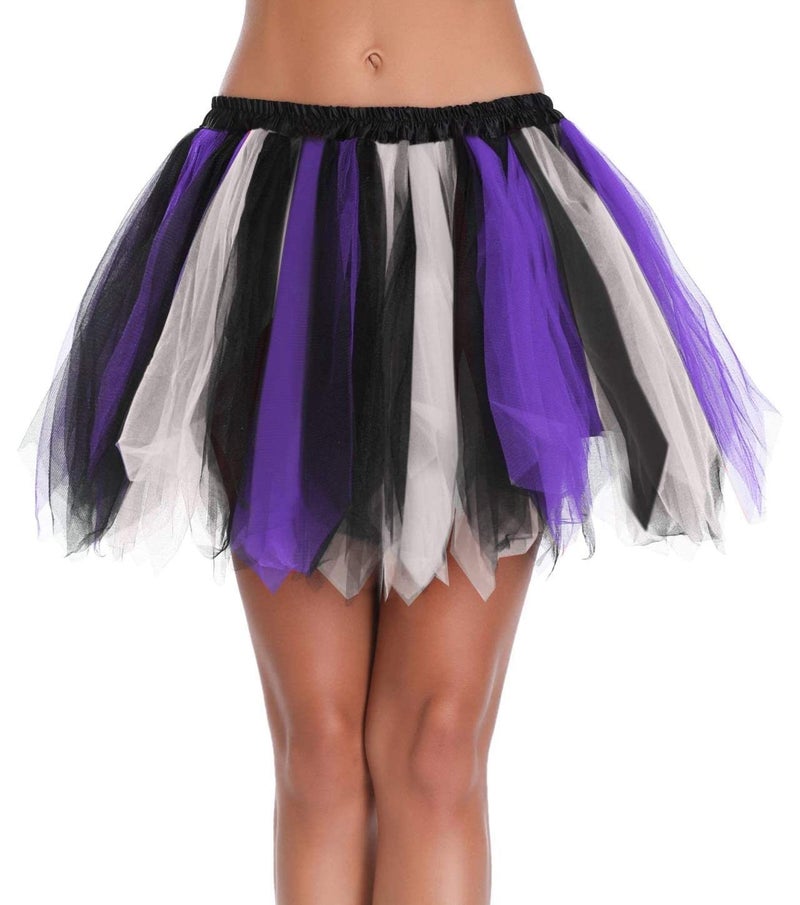 V28 Women's Teenâ€˜s 1950s Vintage Tutu Tulle Petticoat Ballet Bubble Skirt (Large, Black+White+Purple) - Image 1