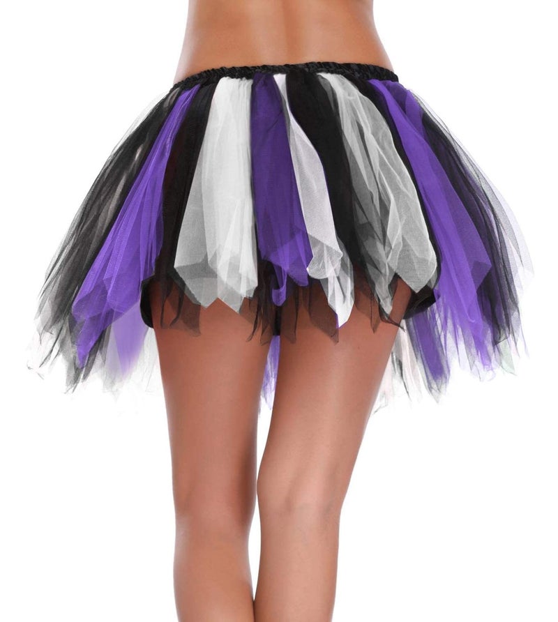 V28 Women's Teenâ€˜s 1950s Vintage Tutu Tulle Petticoat Ballet Bubble Skirt (Large, Black+White+Purple) - Image 3