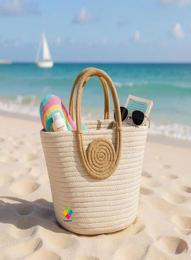 DYARCHY Cute Design Cotton Rope Storage Basket with Handles,(IVORYBEIGE) - Image 5