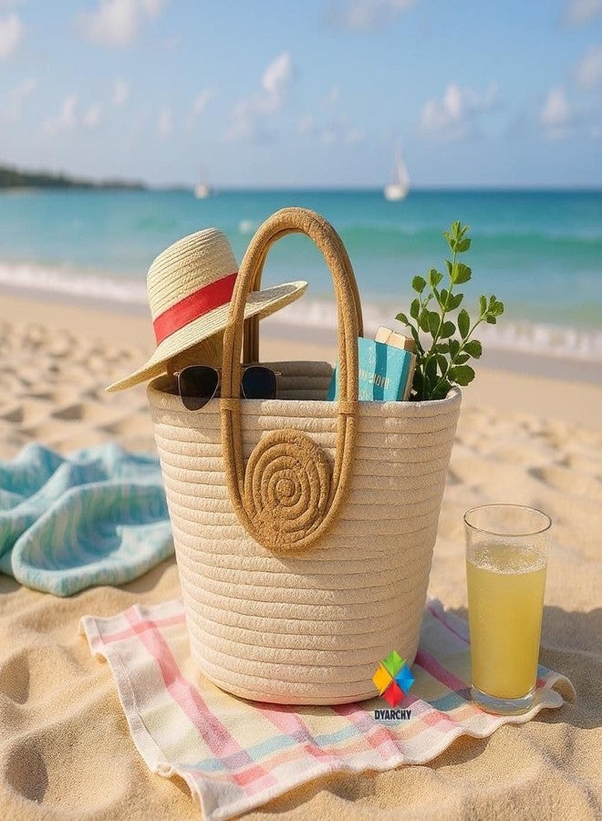 DYARCHY Cute Design Cotton Rope Storage Basket with Handles,(IVORYBEIGE) - Image 4
