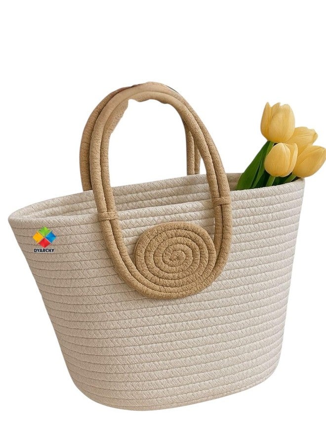 DYARCHY Cute Design Cotton Rope Storage Basket with Handles,(IVORYBEIGE) - Image 1