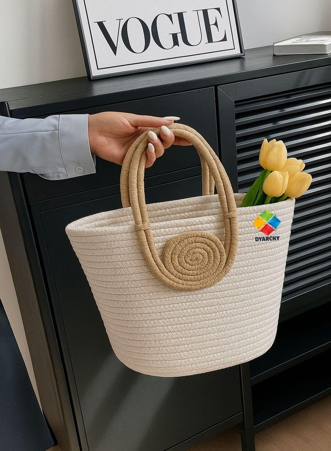 DYARCHY Cute Design Cotton Rope Storage Basket with Handles,(IVORYBEIGE) - Image 2