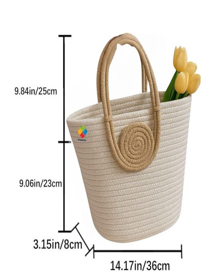 DYARCHY Cute Design Cotton Rope Storage Basket with Handles,(IVORYBEIGE) - Image 3