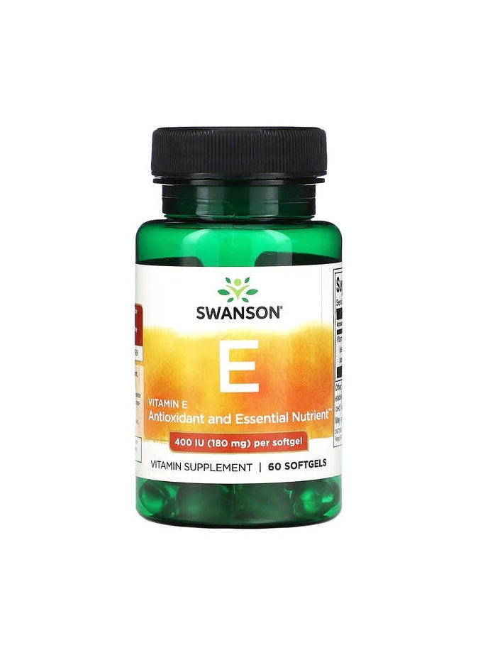 SWANSON - Vitamin E, 180 mg (400 IU), 60 Softgels - Image 1
